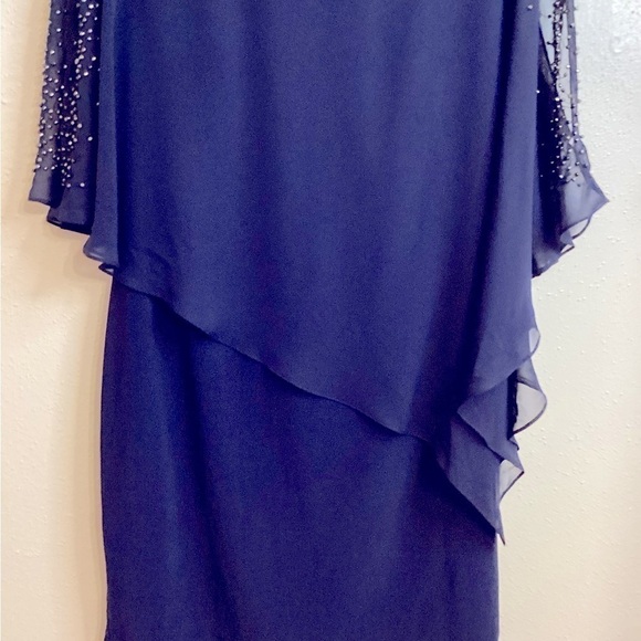 Xscape Navy Blue Beaded / Studded Cocktail Dress - Picture 4 of 13